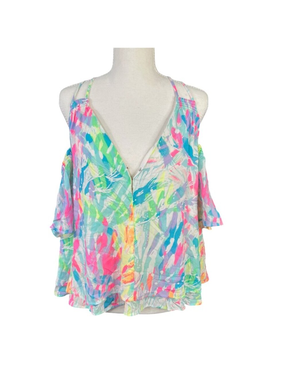 Lilly Pulitzer Bellamie Cold Shoulder Sparkling Sands Blouse Size Small